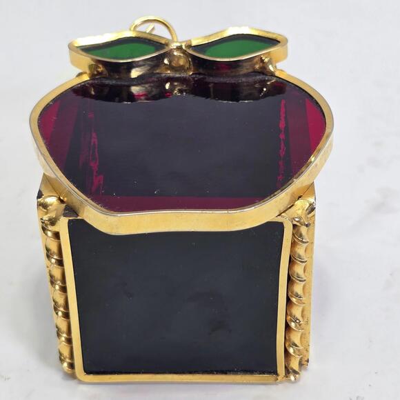 Stained Glass Apple Trinket Box with Gold Trim and Hinged Lid Vintage Decor - Picture 2 of 14